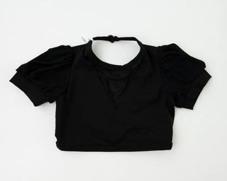 Perfect Poof Onyx Short Puff Sleeve Mesh Top - Evie's Closet Clothing