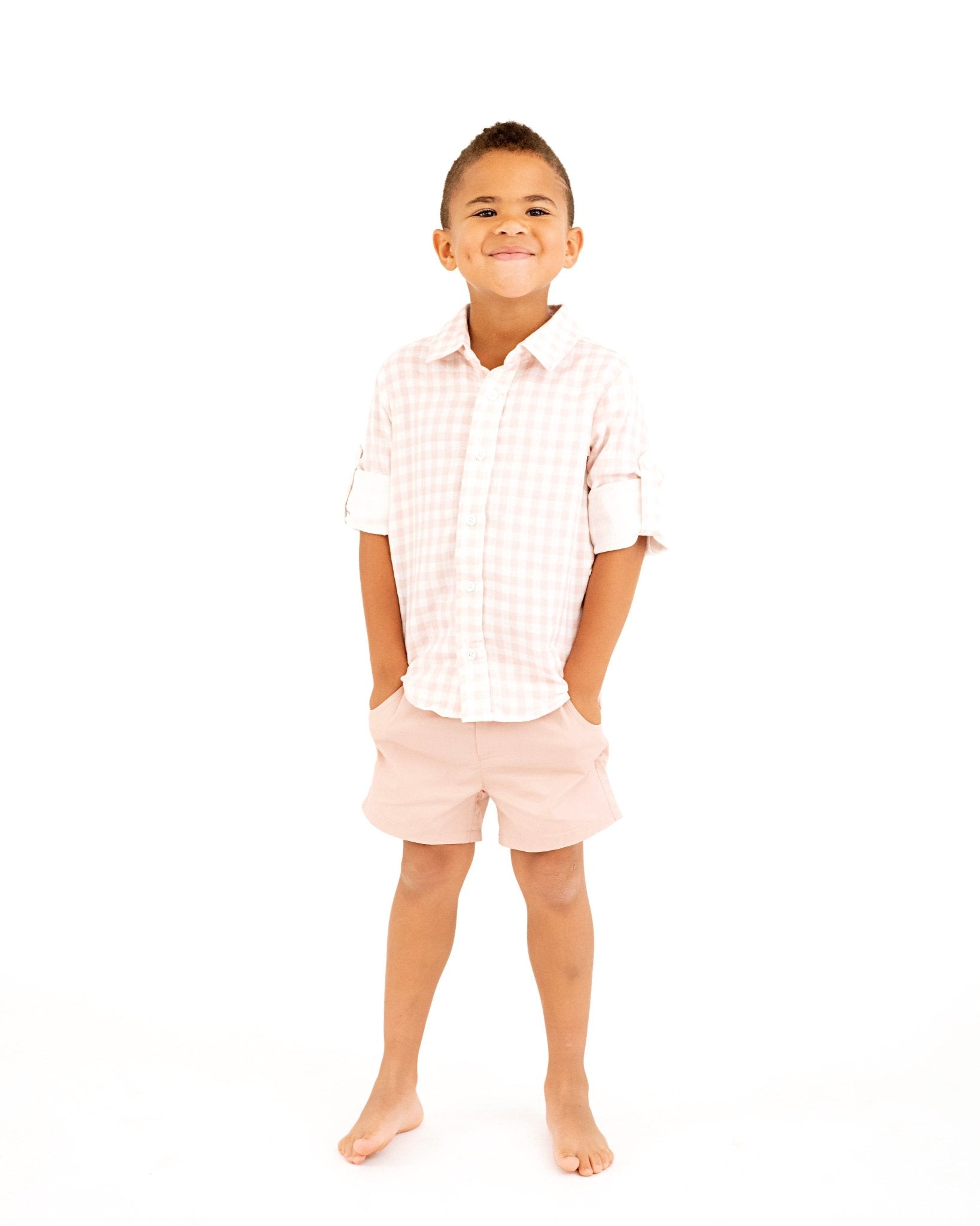 Pink Gingham Boys Shirt and Shorts - Evie's Closet Clothing