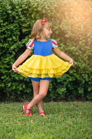 PREORDER Fairest Blue and Yellow Accented Tunic Top and Shortie Dreamer - Evie's Closet Clothing