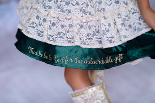 Preorder God's Indescribable Gift Green, Ivory, and Red Lace Overlay Detailed Dress with Attached Pettiskirt - Evie's Closet Clothing