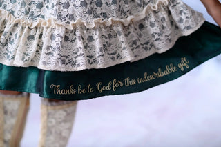 Preorder God's Indescribable Gift Green, Ivory, and Red Lace Overlay Detailed Dress with Attached Pettiskirt - Evie's Closet Clothing