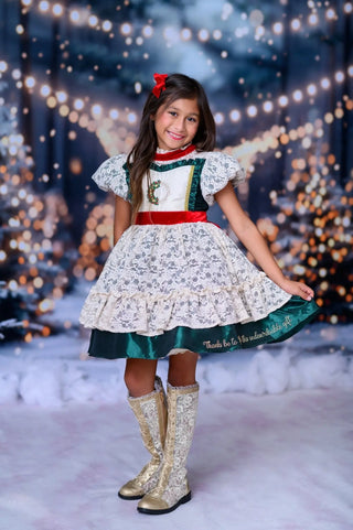 Preorder God's Indescribable Gift Green, Ivory, and Red Lace Overlay Detailed Dress with Attached Pettiskirt - Evie's Closet Clothing