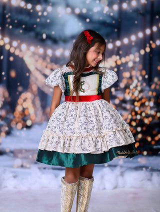 Preorder God's Indescribable Gift Green, Ivory, and Red Lace Overlay Detailed Dress with Attached Pettiskirt - Evie's Closet Clothing