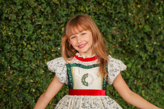 Preorder God's Indescribable Gift Green, Ivory, and Red Lace Overlay Detailed Dress with Attached Pettiskirt - Evie's Closet Clothing