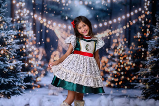 Preorder God's Indescribable Gift Green, Ivory, and Red Lace Overlay Detailed Dress with Attached Pettiskirt - Evie's Closet Clothing