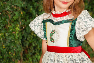 Preorder God's Indescribable Gift Green, Ivory, and Red Lace Overlay Detailed Dress with Attached Pettiskirt - Evie's Closet Clothing