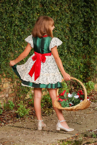 Preorder God's Indescribable Gift Green, Ivory, and Red Lace Overlay Detailed Dress with Attached Pettiskirt - Evie's Closet Clothing