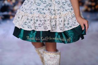 Preorder God's Indescribable Gift Green, Ivory, and Red Lace Overlay Detailed Dress with Attached Pettiskirt - Evie's Closet Clothing