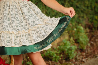 Preorder God's Indescribable Gift Green, Ivory, and Red Lace Overlay Detailed Dress with Attached Pettiskirt - Evie's Closet Clothing