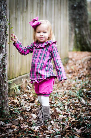 Primrose Pink Plaid Shirt and Corduroy Shortie Set - Evie's Closet Clothing