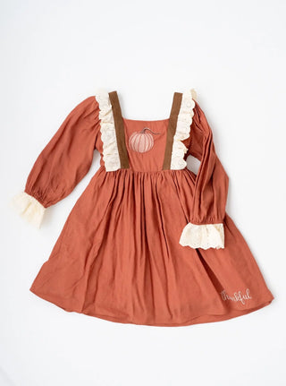 Pumpkin Patch Rust, Chocolate, and Ivory Embroidered Dress - Evie's Closet Clothing