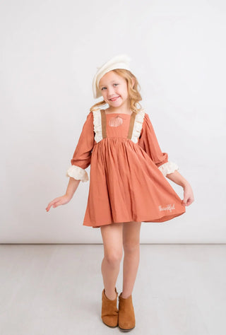 Pumpkin Patch Rust, Chocolate, and Ivory Embroidered Dress - Evie's Closet Clothing