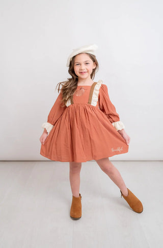 Pumpkin Patch Rust, Chocolate, and Ivory Embroidered Dress - Evie's Closet Clothing