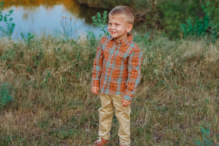 Pumpkin Patch Rust Plaid Boys Button Up Shirt - Evie's Closet Clothing