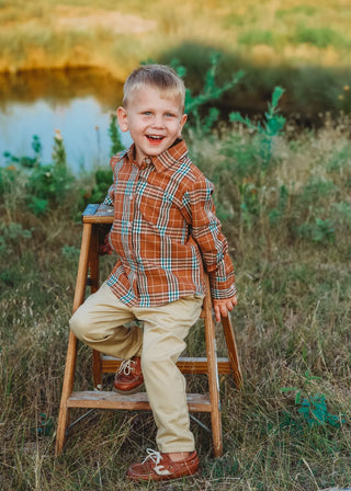 Pumpkin Patch Rust Plaid Boys Button Up Shirt - Evie's Closet Clothing