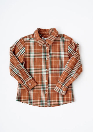 Pumpkin Patch Rust Plaid Boys Button Up Shirt - Evie's Closet Clothing