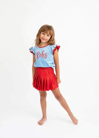 Rebs Ready Spirit Light Blue and Red Velvet T-Shirt - Evie's Closet Clothing