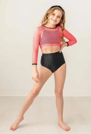 Rockstar Hot Pink and Black Mesh Two Piece Dance/Swim Set - Evie's Closet Clothing