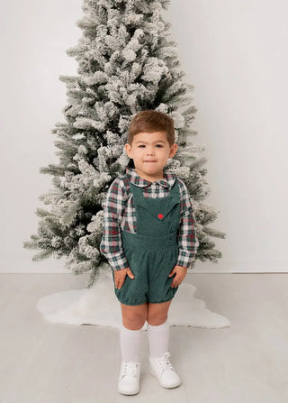 Santa Letters Green Envelope Accent Boys Romper - Evie's Closet Clothing