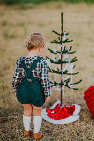 Santa Letters Green Envelope Accent Boys Romper - Evie's Closet Clothing