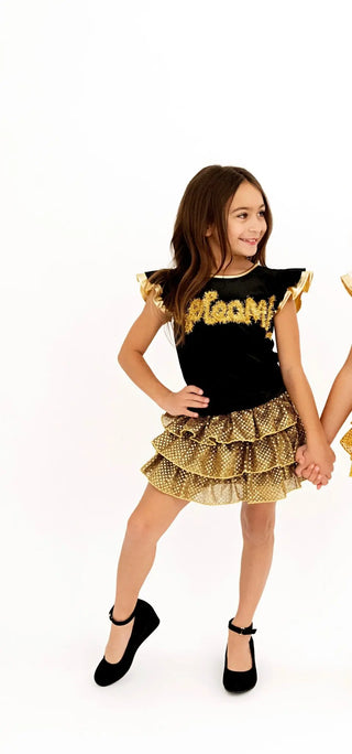 Sassy Sequins Sparkly Black & Gold Skort - Evie's Closet Clothing