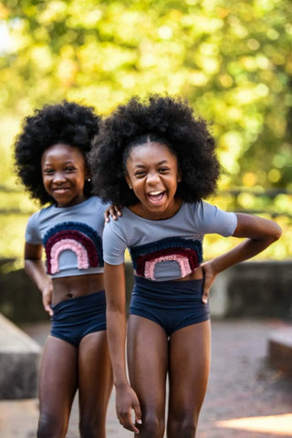 Somewhere Over the Rainbow Gray and Navy Two Piece Dance/Swim Set - Evie's Closet Clothing