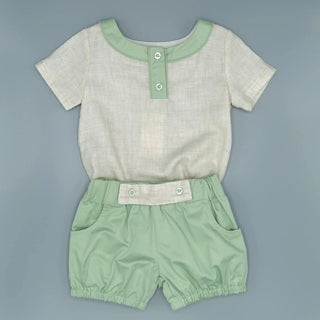 Spring Panel Wheat and Sage Boys Henley Set - Evie's Closet Clothing