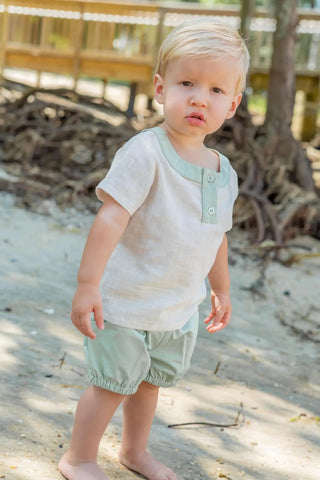 Spring Panel Wheat and Sage Boys Henley Set - Evie's Closet Clothing