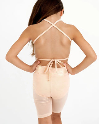 Studio Standout Peach Snakeskin Halter Top & Mesh Bikers Dance Set - Evie's Closet Clothing