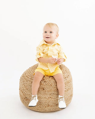 Sunshine Yellow Gingham Collared Boys Shirt - Evie's Closet Clothing