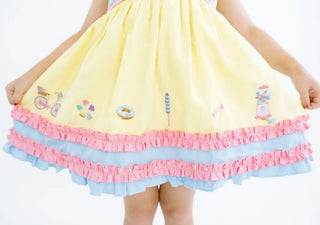 Sweet as Sugar Yellow, Pink, and Blue Embroidered Skirted Bubble - Evie's Closet Clothing