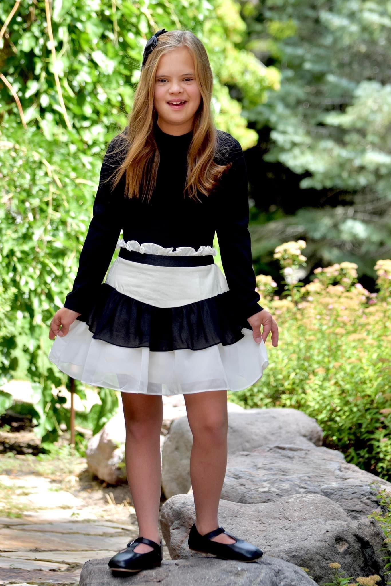 Sweet Melody Black and Ivory Bodysuit/Leo and Skirt Simplicity Set - Evie's Closet Clothing