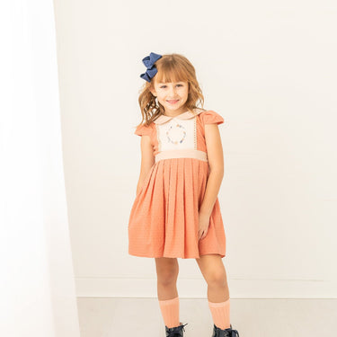 Tangerine Floral Wreath Dress - Evie's Closet Clothing