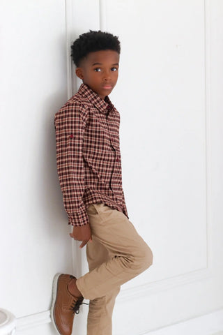 Thankful Heart Plaid Collared Boys Shirt - Evie's Closet Clothing