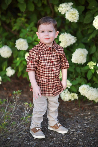 Thankful Heart Plaid Collared Boys Shirt - Evie's Closet Clothing