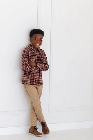 Thankful Heart Plaid Collared Boys Shirt - Evie's Closet Clothing