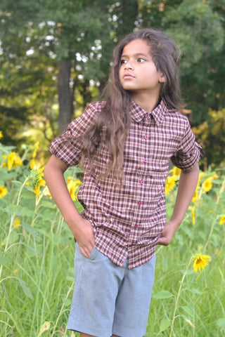 Thankful Heart Plaid Collared Boys Shirt - Evie's Closet Clothing