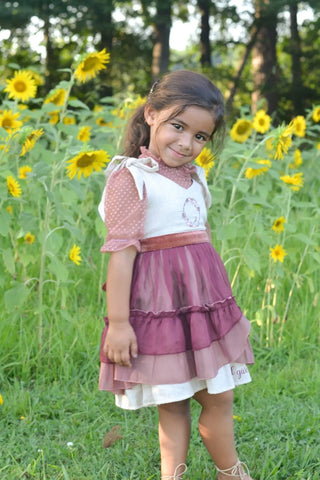 Thankful Heart Wheat, Blush, and Maroon Embroidered Dress and Undershirt - Evie's Closet Clothing