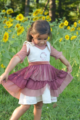 Thankful Heart Wheat, Blush, and Maroon Embroidered Dress and Undershirt - Evie's Closet Clothing