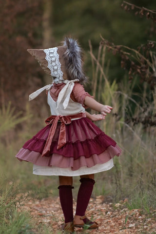 Thankful Heart Wheat, Blush, and Maroon Embroidered Dress and Undershirt - Evie's Closet Clothing