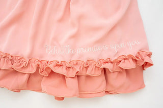 The Lord's Promise Blush and Soft White Watercolor Printed, Lace Detail, Embroidered Quote Dress - Evie's Closet Clothing