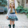 Tidings of Great Joy Gray and Teal Embroidered Skirted Bubble - Evie's Closet Clothing