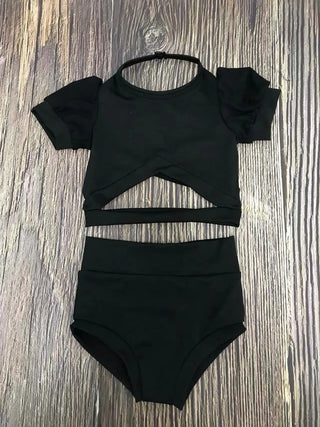 Trendsetter Onyx Triangle Mesh Top Two Piece Dance Set - Evie's Closet Clothing