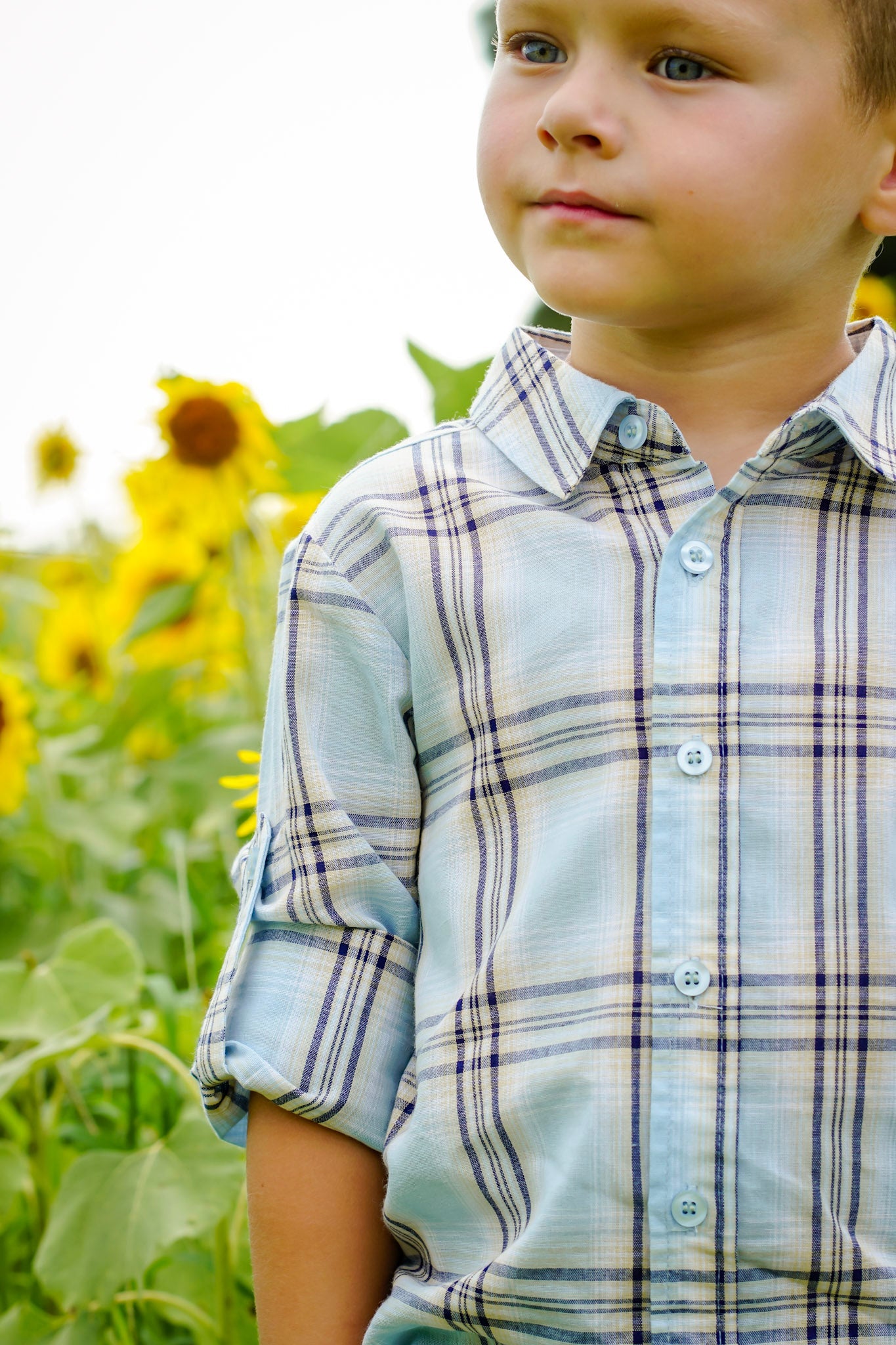 Vintage Sunflower Plaid Collared Boys Shirt - Evie's Closet Clothing