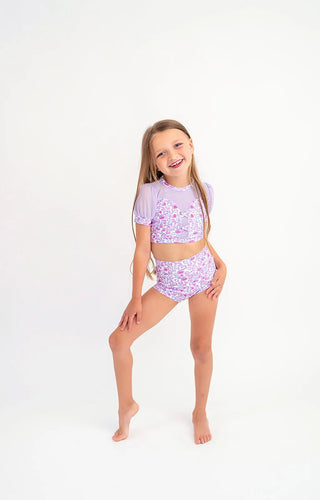 Wild One Pastel Cheetah Print Puff Sleeve Top and Brief Dance Set - Evie's Closet Clothing