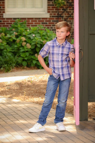 Winter Snowflake Plaid Collared Boys Shirt - Evie's Closet Clothing