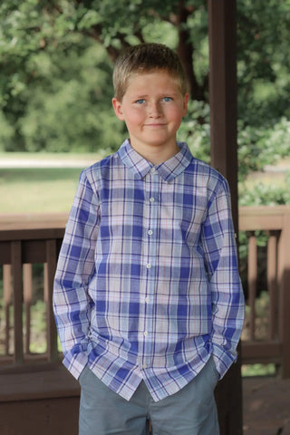 Winter Snowflake Plaid Collared Boys Shirt - Evie's Closet Clothing