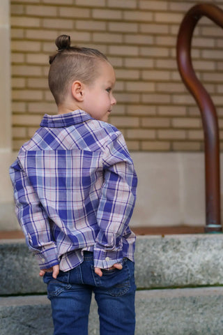 Winter Snowflake Plaid Collared Boys Shirt - Evie's Closet Clothing