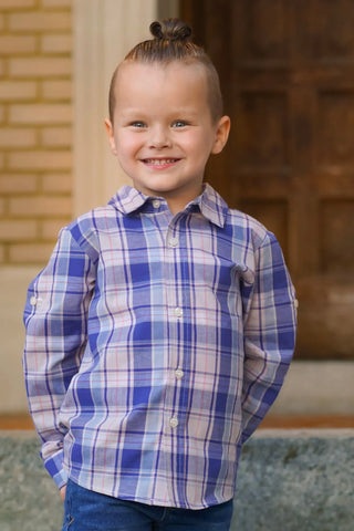 Winter Snowflake Plaid Collared Boys Shirt - Evie's Closet Clothing