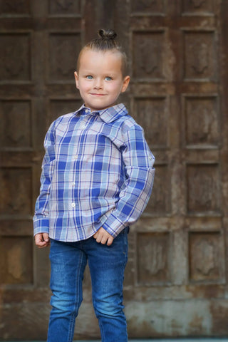 Winter Snowflake Plaid Collared Boys Shirt - Evie's Closet Clothing